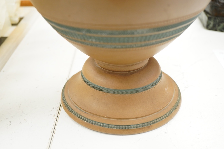 A Watcombe pottery lamp base, signed A Bartlett, 1880, overall 62cm high